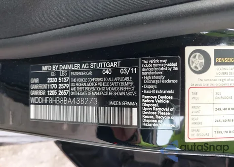 2011 Mercedes-Benz E 350 4Matic из США, поврежденный, VIN WDDHF8HB8BA438273